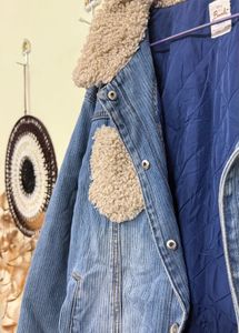oversized Denim Jacket with Sherpa Collar