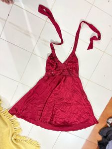Stunning Burgundy Halter Neck Party Dress
