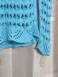 Blue Knit V-Neck Sweater
