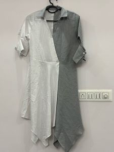 Split Design Asymmetrical Striped Shirtdress