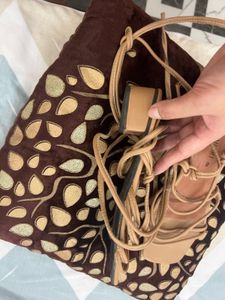 Nude Lace-Up Sandals