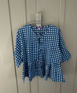 Blue Gingham Peplum Top