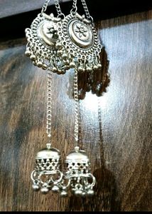 Long Jhumka Oxidised Silver Earrings For Party