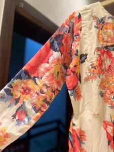 Floral Suit With Net Embroidered Dupatta