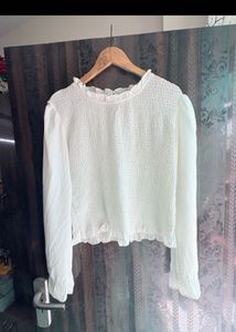 Chic White Smocked Long Sleeve Top
