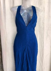 Elegant Royal Blue Plunge Neck Gown