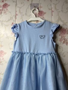 Adorable Blue Tulle Dress with Butterfly Accent