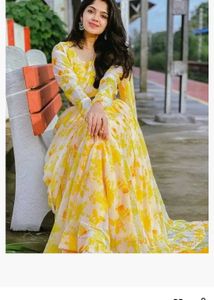 Vibrant Yellow Floral Ethnic Gown