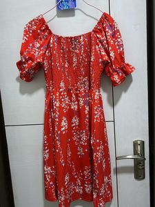 Chic Red Floral Smocked Dress