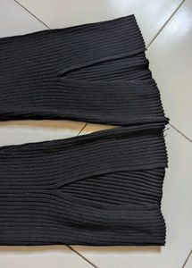 Ribbed Split Hem Bootcut Pants