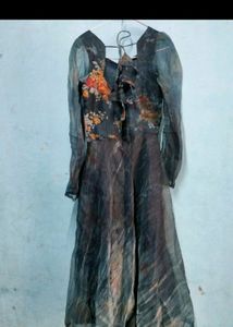 Organza Dress Dark Blue Colour With Dupatta