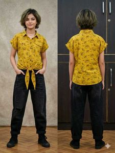 Stylish Yellow Floral Crop Shirt