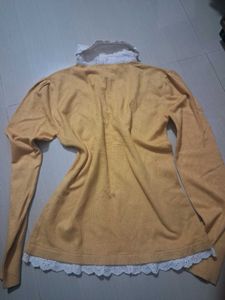 y2k thrifted new Yellow Lace Trimmed Long Sleeve T