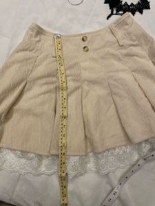cute Corduroy Mini Skirt with Lace Trim