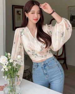 Dazy Floral wrap Top with Puff Sleeves