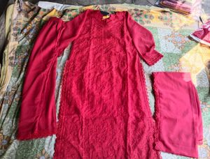 Elegant Red Embroidered Kurta Set