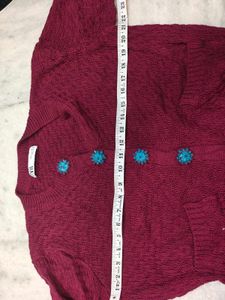 Zara Burgundy Knit Cardigan with Blue Buttons