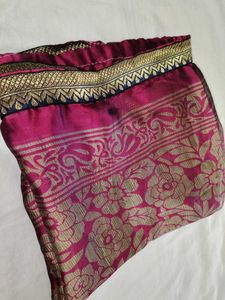 Vibrant Pink Saree with Gold Border