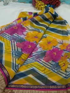 Vibrant Floral Print Saree with blouse