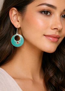 Boho Turquoise HoopTibetan Silver Earrings