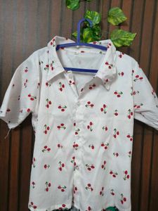Cute Cherry Print Button-Up Shirt pack of 2 💯