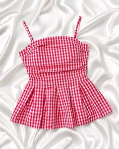 Red Gingham Peplum Top