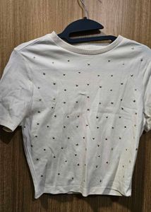 Cute Star Embellished Crop Top