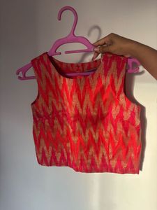 Vibrant Red & Gold Zig Zag Blouse