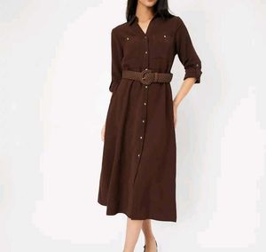 Women's Brown Button-Down Maxi Dress