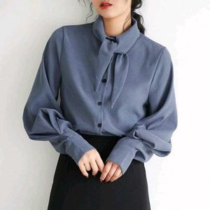 New with tag Korean Puff Blue Collared Button-Up S