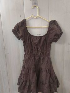 Brown Tiered Puff Sleeve Y2K Dress