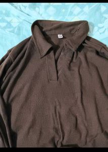 Classic Brown Long Sleeve Collared Top