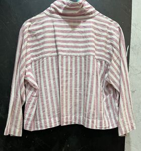 Pink Striped Cropped Oversize Shirt