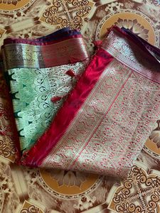 Vibrant Red green festival, beautiful saree