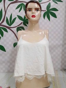 (1400)Elegant White Lace Trim Cami Top
