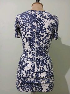 Blue Floral Print Mini Dress with Side Slit