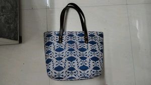 Stylish Blue & White Print Tote Bag