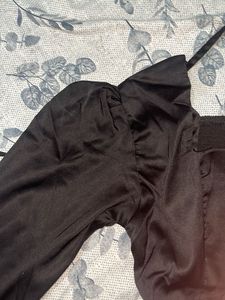 Chic Black Satin Square Neck Top