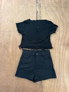 Cute Black Crop Top & Shorts Set