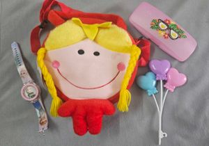 bag, specks case, rattle, watch