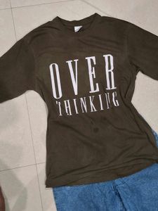 Olive Green "Overthinking" Graphic T-Shirt