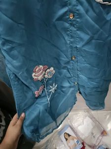 Blue Floral Embroidered co-ord Set for women