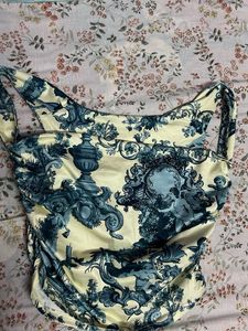 Blue &amp; White Print Halter Neck Top