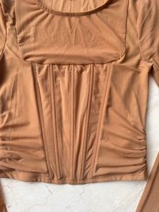 Sheer Corset Detail Long Sleeve Top