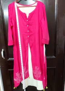 Pink pure cotton thread work kurti 💓