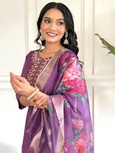 Elegant Purple Embroidered Kurta Set