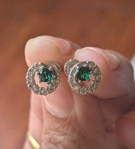 Emerald &amp; Diamond Halo Stud Earrings🌟🌟🌟🌟🌟
