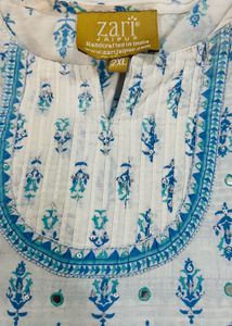 ZARI Blue &amp; White Printed Kurta with Pants