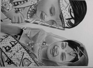 Krishna and Radha Graphite Drawing