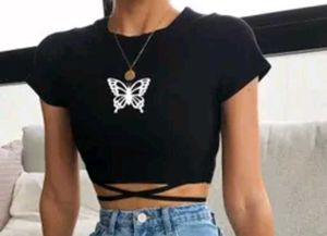 Black Butterfly Crop Top